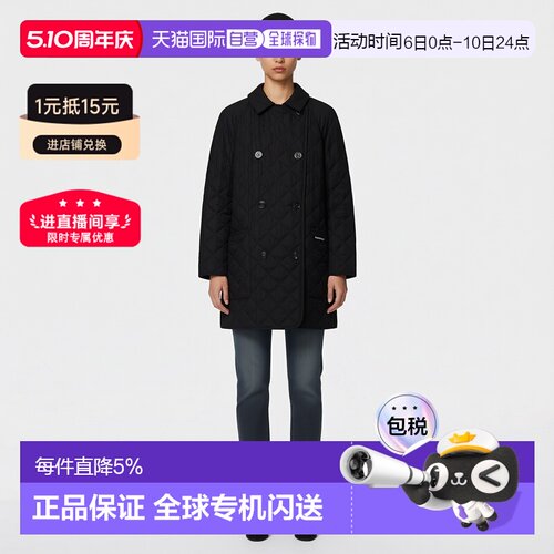 自营BURBERRY博柏利女士字母印花翻领双排扣棉服
