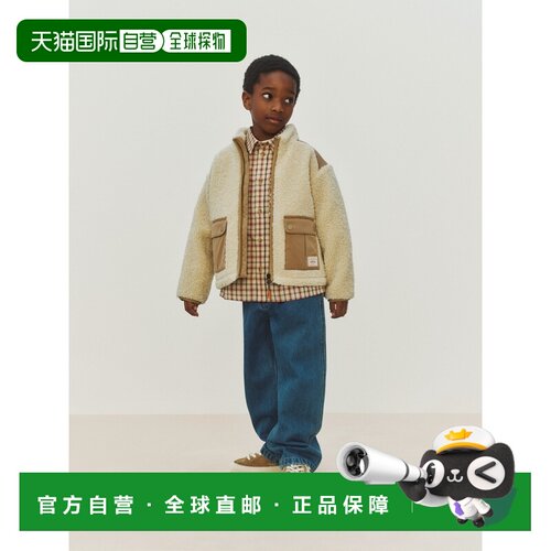 欧洲直邮Bonpoint Marley男孩乳白色再生聚酯纤维仿皮草夹克抓绒