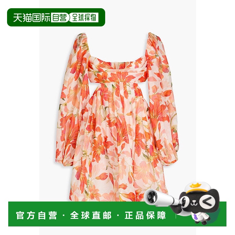 香港直邮ZIMMERMANN 女士 剪口印花亚麻真丝混纺迷你连衣裙 1696D