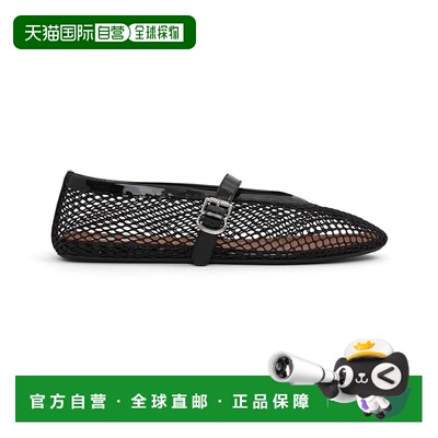 自营欧洲直邮Alaia阿拉亚 LA BALLERINE女士黑色网纱皮革芭蕾平底