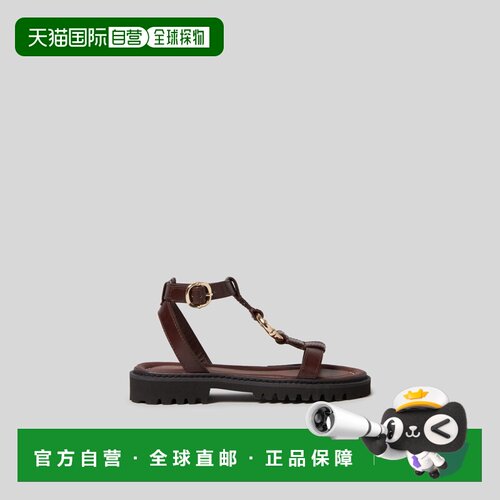 自营欧洲直邮Claudie Pierlot 女士巧克力色皮革金属环装饰凉鞋