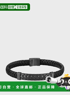 自营欧洲直邮HUGO BOSS雨果BOSS ORANGE人字形金属饰边黑色编织皮