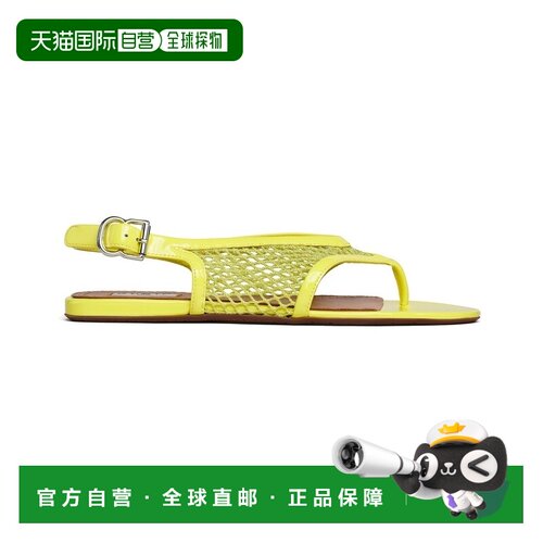 自营欧洲直邮ALAIA阿莱亚 Fishnet女士柠檬黄尼龙网纱皮革人字凉