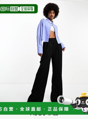 1h可退 香港直邮ASOS 女士 front 设计长筒简洁款阔腿裤子(黑色)