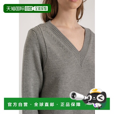 自营欧洲直邮Mardi Marcel女士灰色美利奴羊毛V领毛衣