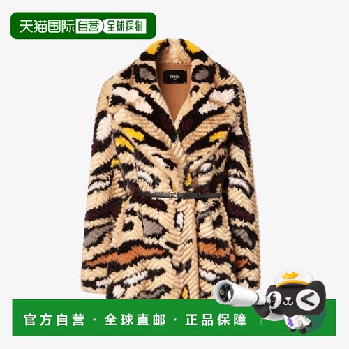 自营欧洲直邮Fendi芬迪 女士多色镶嵌反面皮革中长款大衣