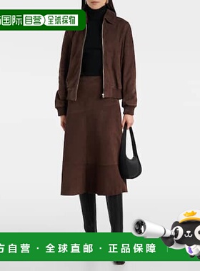1h可退 香港直邮YVES SALOMON 女士 绒面革中长半身裙 brown棕色