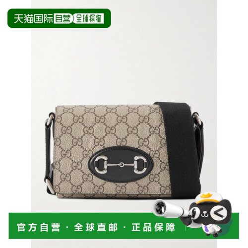 1h可退 香港直邮Gucci 古驰 男士 1955 马衔扣迷你皮革饰边交织字