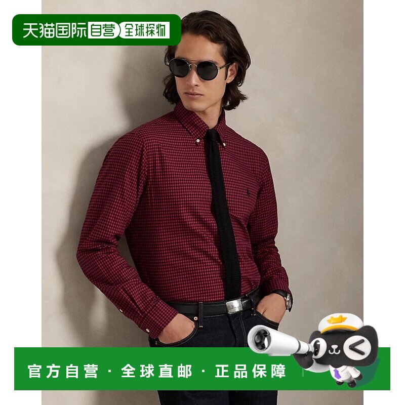 自营欧洲直邮Ralph Lauren拉夫劳伦 男士酒红色/黑色格纹定制版型