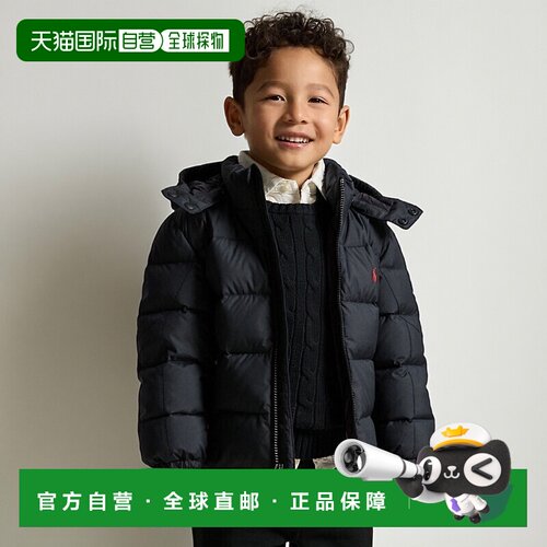 欧洲直邮Ralph Lauren拉夫劳伦 Gorham男孩黑色再生聚酯连帽羽绒