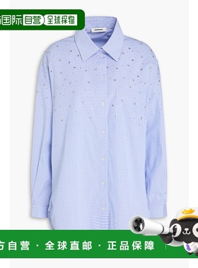 1h可退 香港直邮Sandro 女士 水晶装饰方格棉布棉质府绸衬衫 SFPC