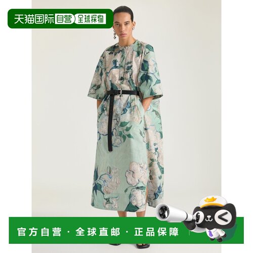 自营欧洲直邮Givenchy纪梵希 女士薄荷绿棉质玫瑰印花长款连衣裙