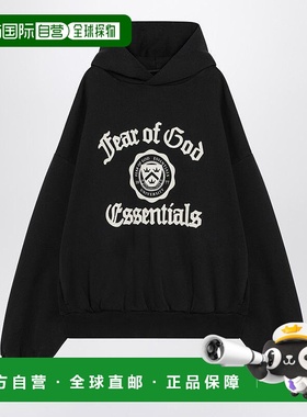 香港直邮Essentials 男士 UNIVERSITY 黑色徽标连帽衫 192HO24621