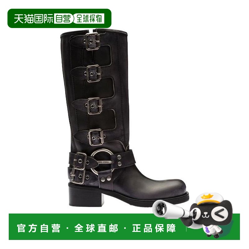 香港直邮Miu Miu缪缪徽标高跟皮靴时装靴时尚潮流5W792D3F33FM050