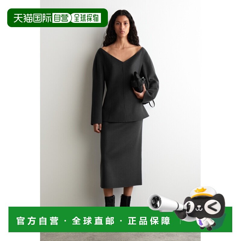 自营欧洲直邮COS 女士黑色小牛皮纹皮革袜式短靴
