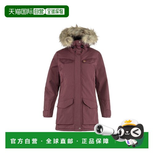 自营欧洲直邮Fjällräven Nuuk女士酒红色聚酰胺连帽派克大衣
