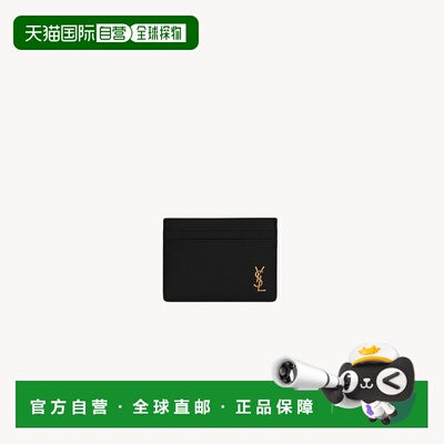 自营欧洲直邮YSL圣罗兰 CASSANDRE系列女士黑色小牛皮logo标识卡