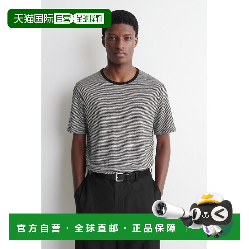 自营欧洲直邮COS 男士黑色/白色亚麻短袖T恤圆领上衣男装图片