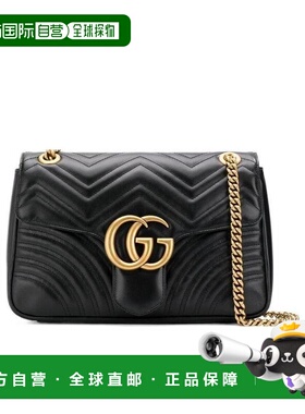 自营1h可退 Gucci 黑色GG Marmont系列中号绗缝肩背包 443496DTDI