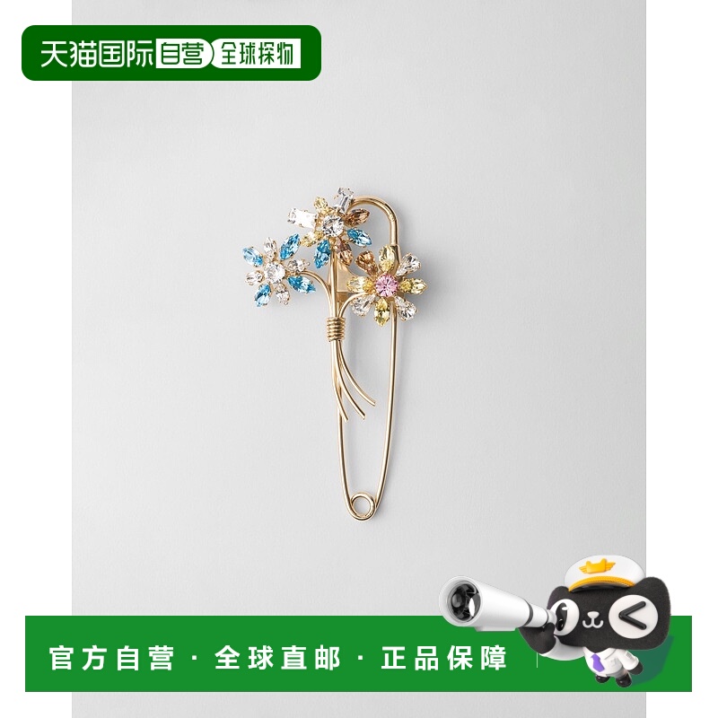 自营欧洲直邮Prada普拉达 女士多色金属镶嵌水钻胸针