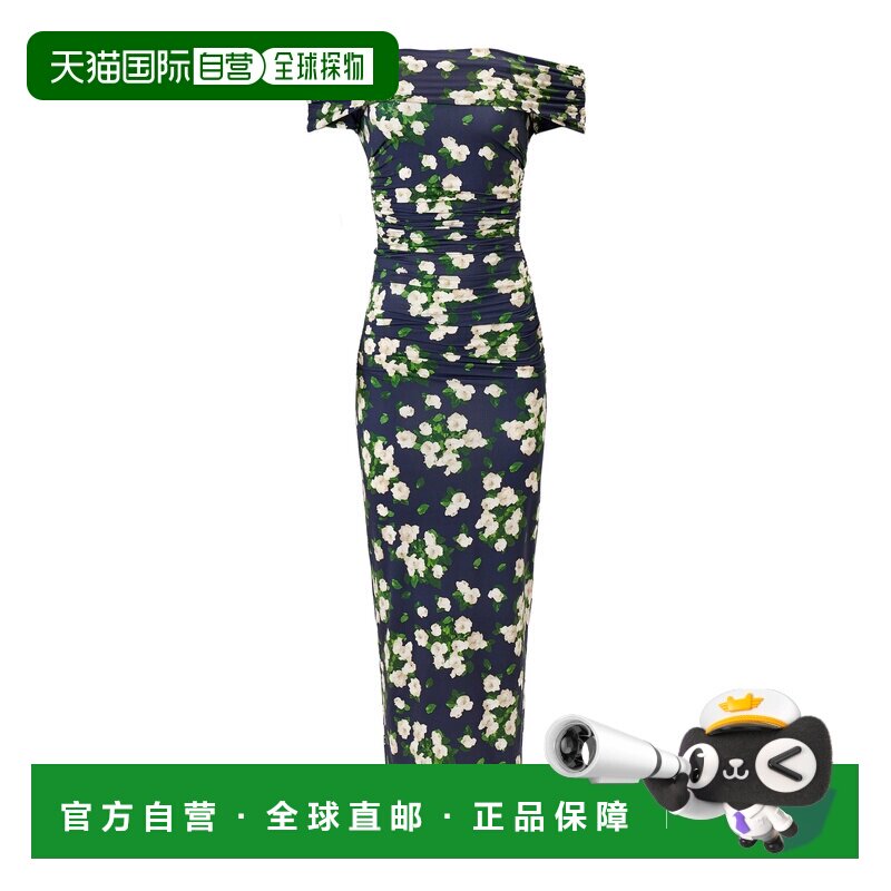 美国直邮CAROLINA HERRERA 女士 露肩印花玫瑰针织中长连衣裙