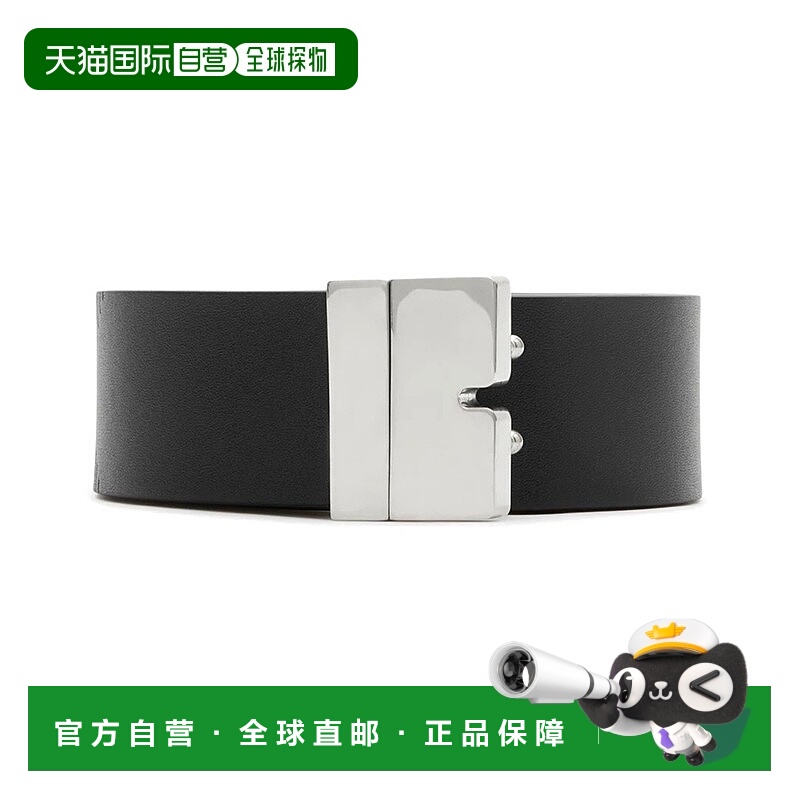 自营欧洲直邮Burberry/博柏利 男士黑色皮革银色单针扣双面腰带