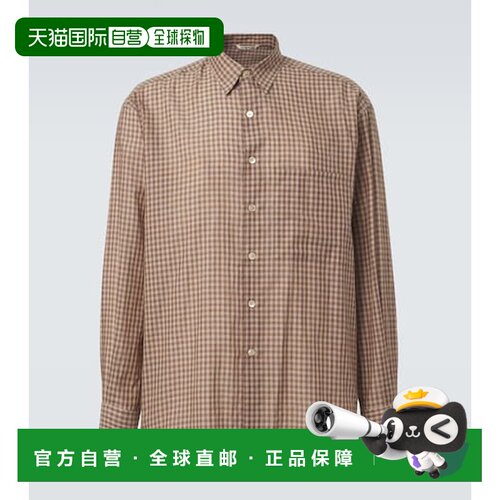 香港直邮AURALEE 男士 方格棉布棉府绸衬衫 brown棕色 舒适时尚