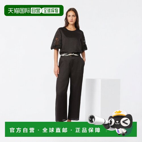 自营欧洲直邮Max Mara Studio女士黑色亚麻短裤苎麻直筒裤阔腿裤