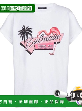 1h可退 香港直邮Balmain 巴尔曼 女士 白色火烈鸟印花短袖Tee DF1