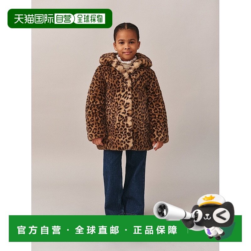 自营欧洲直邮Bonpoint小樱桃 Doogie豹纹仿皮草大衣外套