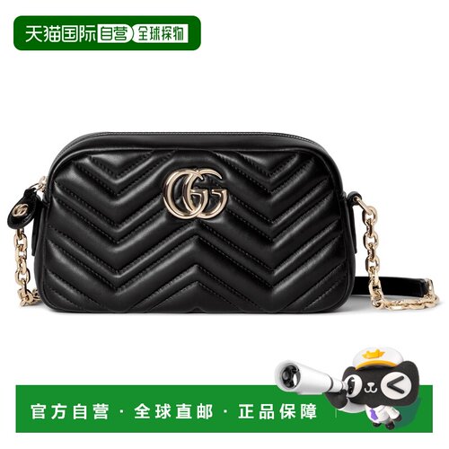 自营欧洲直邮GUCCI古驰 GG Marmont女士黑色皮革相机包手提包钱包