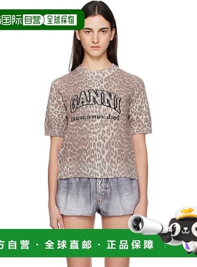 1h可退 香港直邮GANNI 甘尼 女士 棕色 Leopard Wool Mix T 恤 K2