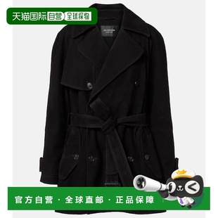 1h可退 香港直邮Balenciaga 巴黎世家 女士 绒面革风衣 black黑色
