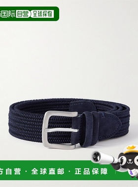 香港直邮Mr P. 男士 3.5cm 山羊皮边编织皮带 MPA241004RAYON:NAV