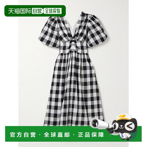 1h可退 SEA 海洋 女士 褶皱方格棉布棉质府绸中长连衣裙