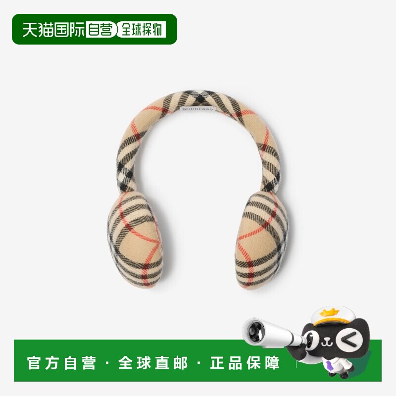 自营欧洲直邮Burberry博柏利 女士沙米色羊毛格纹耳罩