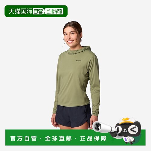 自营欧洲直邮Marmot土拨鼠 AirExchange女士橄榄绿聚酯纤维连帽衫