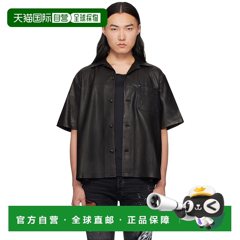 1h可退 香港直邮AMIRI 男士 黑色 MA Camp 皮革衬衫 AMLTIR1012