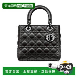 香港直邮Christian Dior迪奥戴妃包Lady黑色漆皮中号手提包时尚