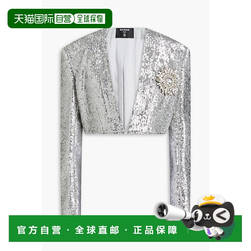 香港直邮Balmain 巴尔曼 女士 短款水晶装饰珠片薄纱夹克 AF4SC01
