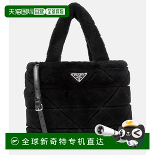 香港直邮Prada 女士 1h可退 普拉达 舒适 毛羊皮手提包 black黑色