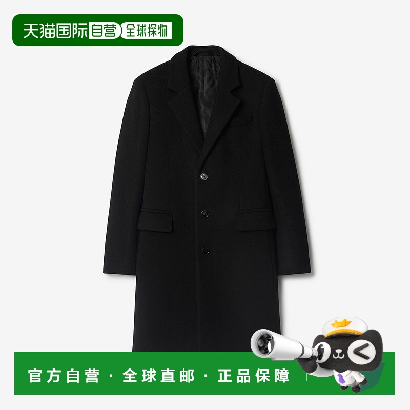自营欧洲直邮Burberry博柏利 男士黑色羊毛马术骑士徽标大衣