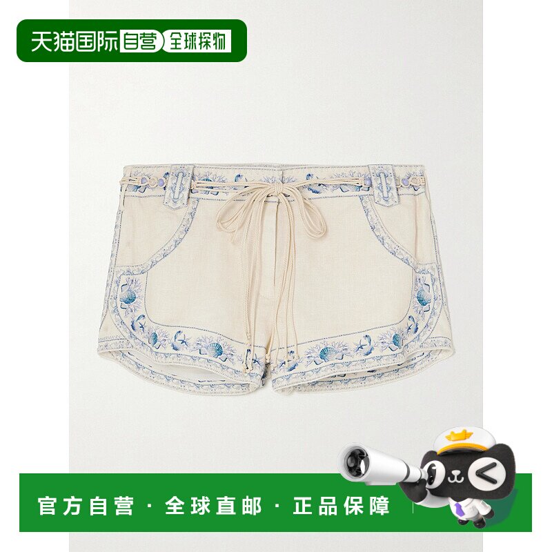 1h可退 香港直邮ZIMMERMANN 女士 Wanderlust 束带印花亚麻短裤 6