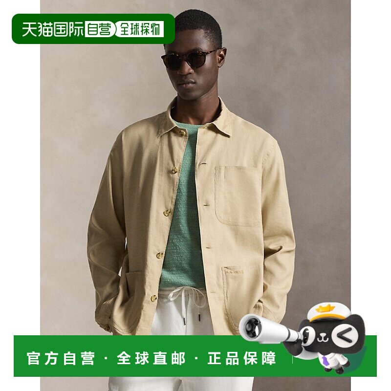自营欧洲直邮Ralph Lauren拉夫劳伦 男士米杏色亚麻棉质工装衬衫
