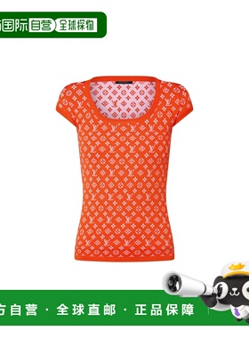 自营欧洲直邮LV路易威登 女士橙色羊毛老花图案上衣