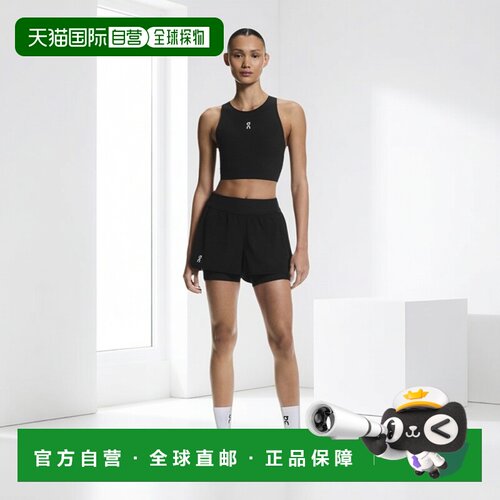 自营欧洲直邮On昂跑 Court女士黑色聚酯纤维文胸瑜伽运动露脐上衣