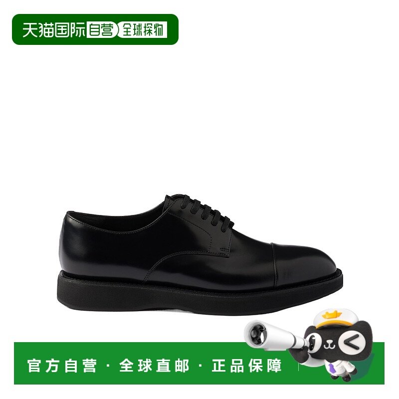 香港直邮Prada 亮面皮革系带鞋普拉达男鞋德比鞋 2EC141055FG000