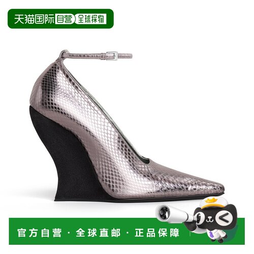 自营欧洲直邮Alaia阿拉亚 WAVE女士银色皮革坡跟高跟鞋
