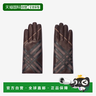 自营欧洲直邮Burberry博柏利 女士松露棕羔羊皮格纹手套羊绒