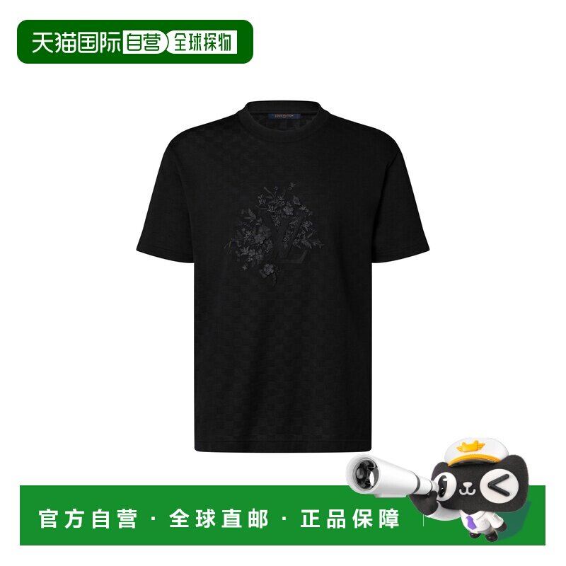 自营欧洲直邮LV路易威登 男士黑色棉质刺绣T恤